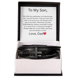  Handcrafted with care Bracelet, this piece features braided vegan leather and a sleek stainless steel cross