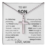 TO MY SON  ARTISAN CROSS NECKLACE WITH SNAKE CHAIN From Mom...MY LITTLE BOY