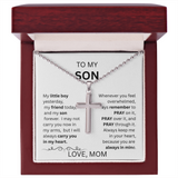 TO MY SON  ARTISAN CROSS NECKLACE WITH SNAKE CHAIN From Mom...MY LITTLE BOY