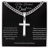 TO THE GREATES DAD EVER - CUBAN LINK CHAIN WITH ENGRAVED ARTISAN CROSS