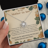 TO MY MOTHER IN LAW  .RAISING YOUR DAUGHTER  LOVE KNOT NECKLACE