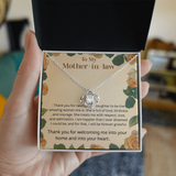 TO MY MOTHER IN LAW  .RAISING YOUR DAUGHTER  LOVE KNOT NECKLACE