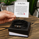 TO MY SON  BRAIDED LEATHER  BRACELET, FROM MOM- TIMELESS STRENGTH & STYLE
