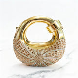 GOLDEN GLAM ROUND CLUTCH - LUXURY ACRYLIC DIAMIND EVENING  BAG