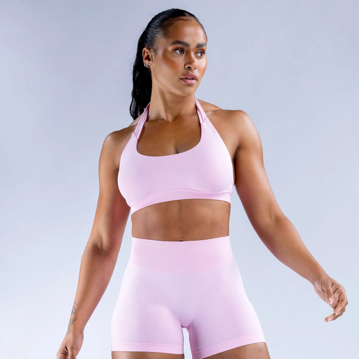 SEAMLESS FLOW YOGA SET HALTER BRA AND IMPORT SHORTS