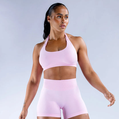 SEAMLESS FLOW YOGA SET HALTER BRA AND IMPORT SHORTS