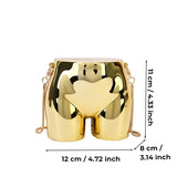 Clutch purse with chain strap in a unique gold design, perfect for stylish night outings. Dimensions: 12 cm x 11 cm x 8 cm.