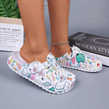 Anti-slip clogs with colorful printed patterns, featuring adjustable buckle for comfort and stability.