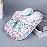 Anti-Slip Clogs – Printed indoor slippers with adjustable buckle featuring colorful designs.