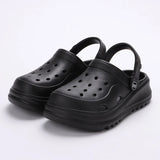 Platform clogs for women in black, featuring a chunky design and non-slip sole for comfort and style.